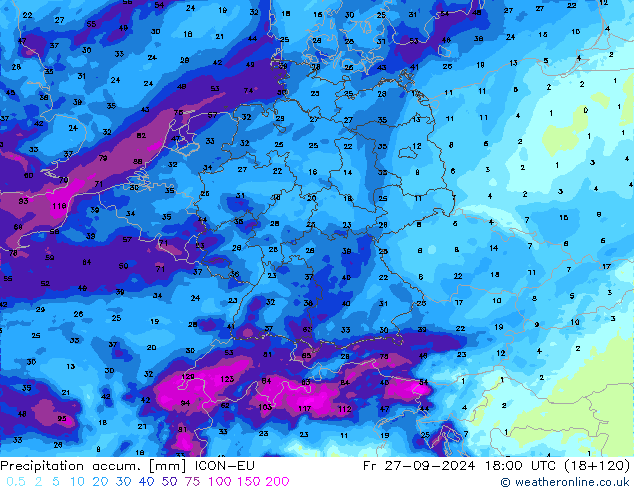 Precipitation accum. ICON-EU  27.09.2024 18 UTC