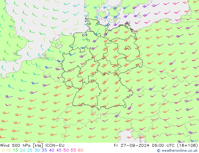 Vent 500 hPa ICON-EU ven 27.09.2024 06 UTC