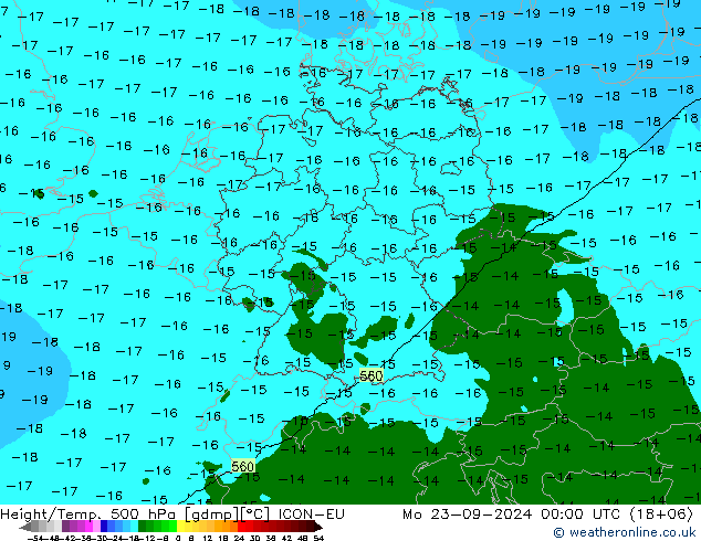 Height/Temp. 500 hPa ICON-EU Mo 23.09.2024 00 UTC