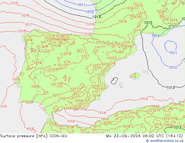 pressão do solo ICON-EU Seg 23.09.2024 06 UTC