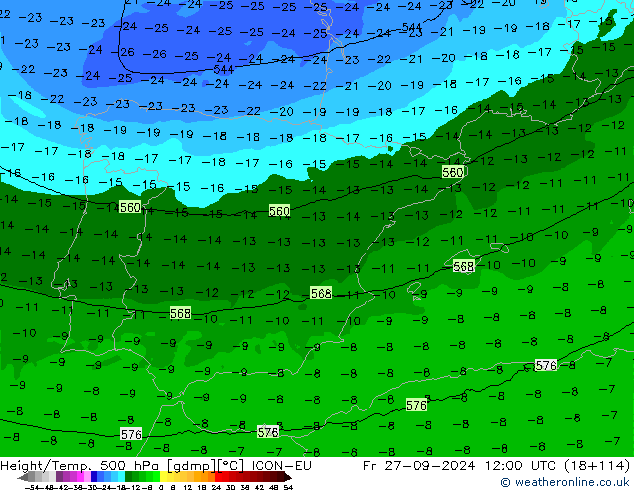 Geop./Temp. 500 hPa ICON-EU vie 27.09.2024 12 UTC