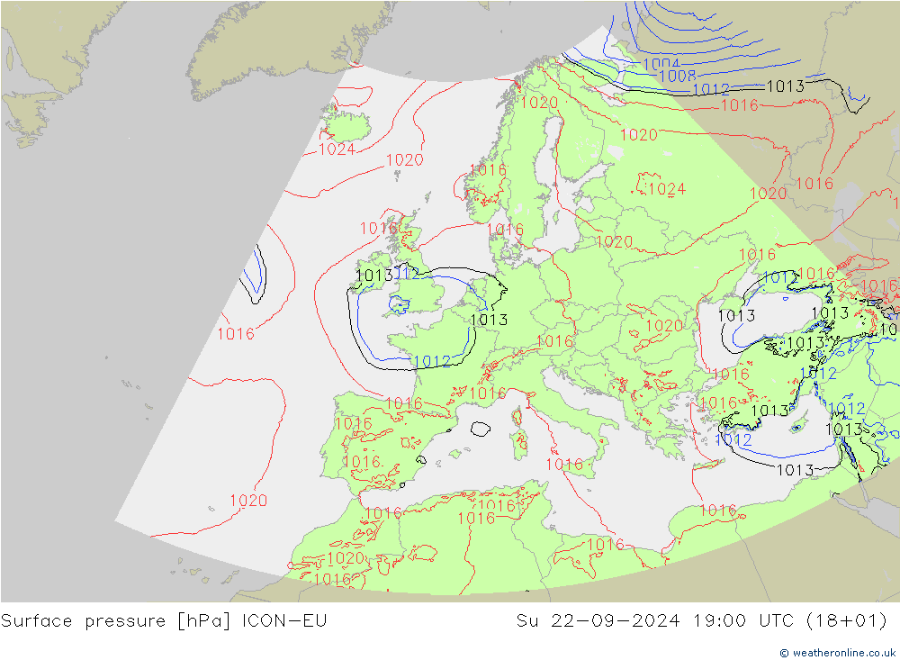 приземное давление ICON-EU Вс 22.09.2024 19 UTC