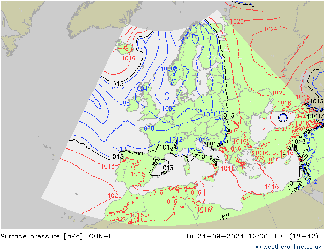 приземное давление ICON-EU вт 24.09.2024 12 UTC