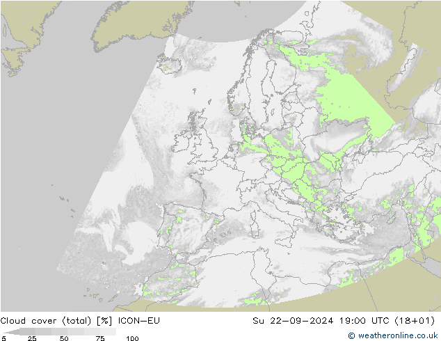 Cloud cover (total) ICON-EU Su 22.09.2024 19 UTC