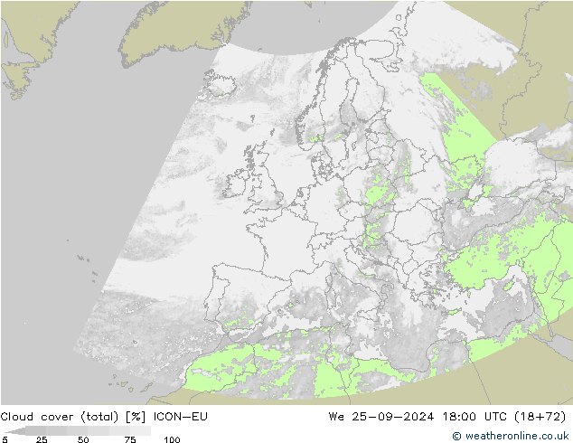 Cloud cover (total) ICON-EU St 25.09.2024 18 UTC