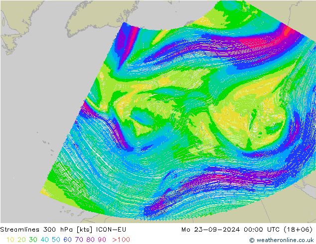 Stromlinien 300 hPa ICON-EU Mo 23.09.2024 00 UTC