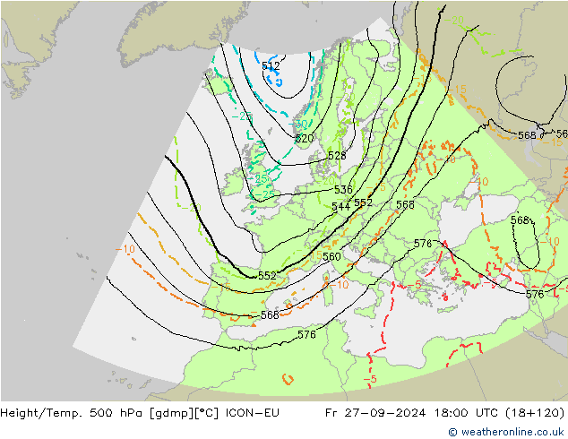 Hoogte/Temp. 500 hPa ICON-EU vr 27.09.2024 18 UTC