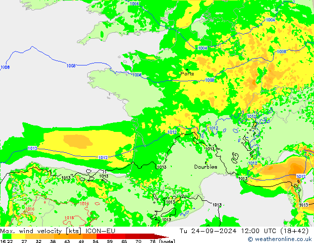 Windböen ICON-EU Di 24.09.2024 12 UTC