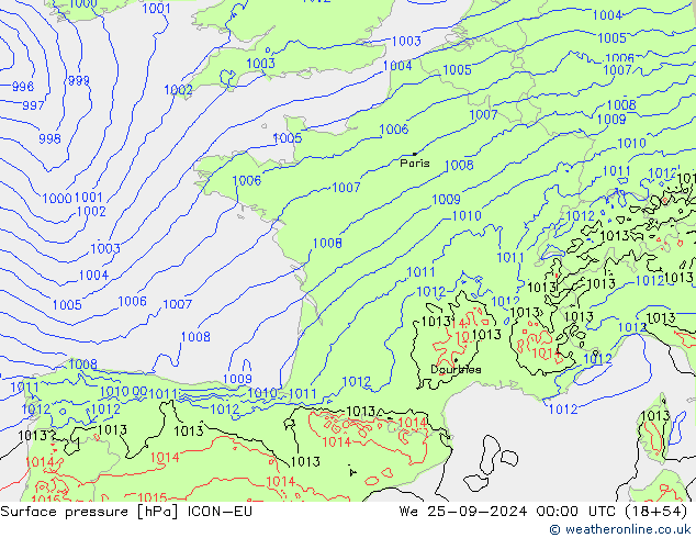 Atmosférický tlak ICON-EU St 25.09.2024 00 UTC