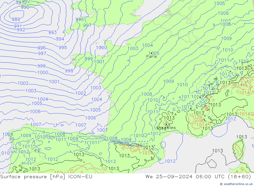 Luchtdruk (Grond) ICON-EU wo 25.09.2024 06 UTC