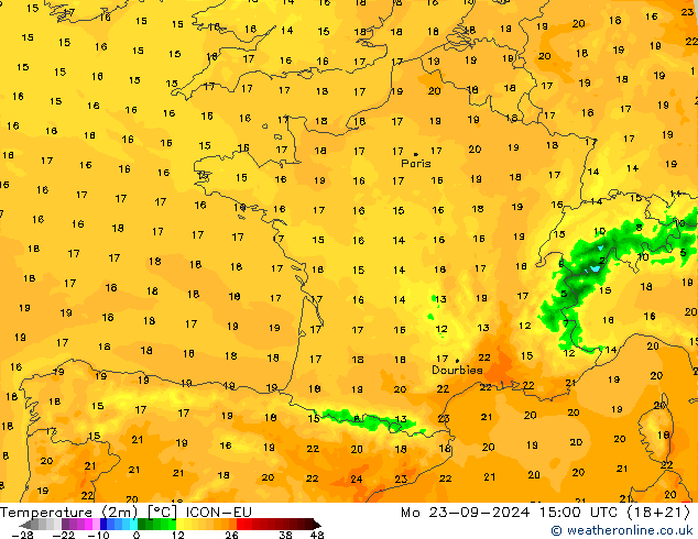 Temperatura (2m) ICON-EU Seg 23.09.2024 15 UTC