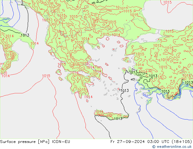 приземное давление ICON-EU пт 27.09.2024 03 UTC