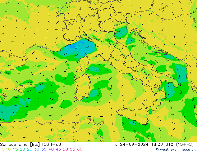 Surface wind ICON-EU Tu 24.09.2024 18 UTC