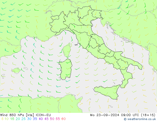 Wind 850 hPa ICON-EU Mo 23.09.2024 09 UTC