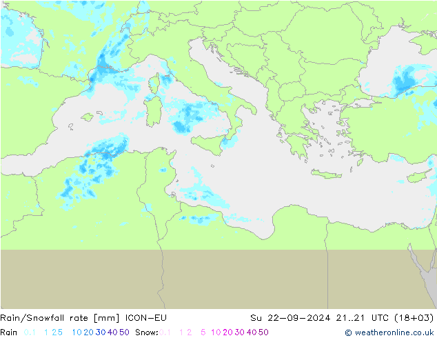 Rain/Snowfall rate ICON-EU dim 22.09.2024 21 UTC