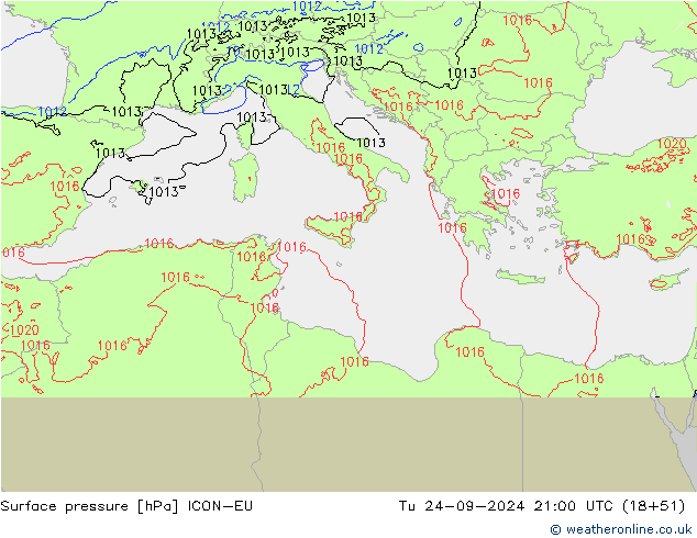 Bodendruck ICON-EU Di 24.09.2024 21 UTC