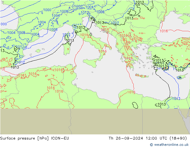 Luchtdruk (Grond) ICON-EU do 26.09.2024 12 UTC