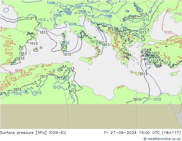 Pressione al suolo ICON-EU ven 27.09.2024 15 UTC