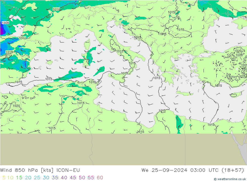 Wind 850 hPa ICON-EU We 25.09.2024 03 UTC