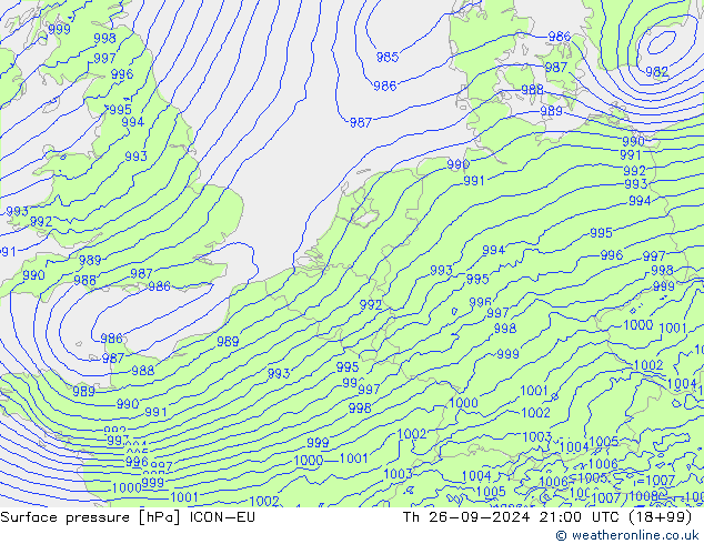 Luchtdruk (Grond) ICON-EU do 26.09.2024 21 UTC