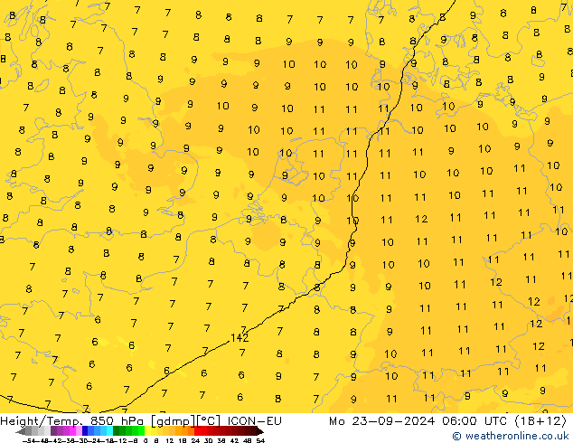 Hoogte/Temp. 850 hPa ICON-EU ma 23.09.2024 06 UTC