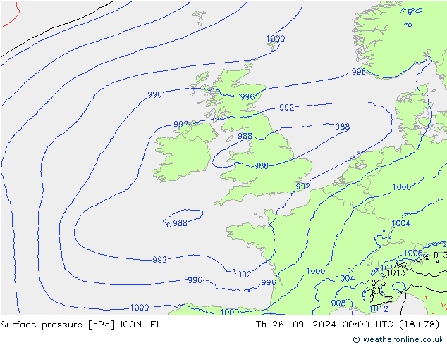 Surface pressure ICON-EU Th 26.09.2024 00 UTC