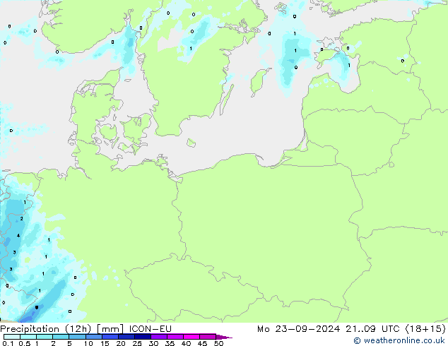 осадки (12h) ICON-EU пн 23.09.2024 09 UTC