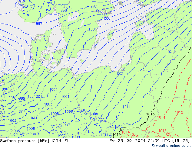 Atmosférický tlak ICON-EU St 25.09.2024 21 UTC