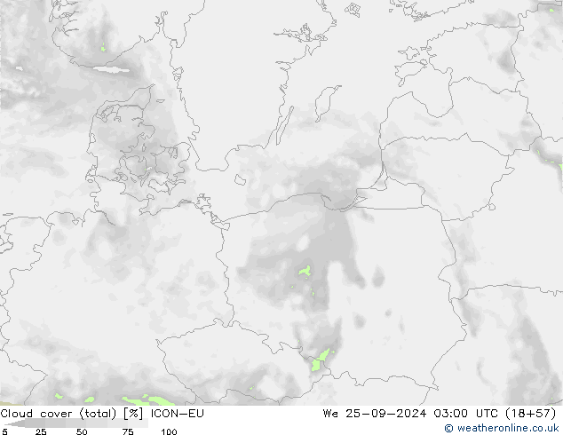 Cloud cover (total) ICON-EU We 25.09.2024 03 UTC