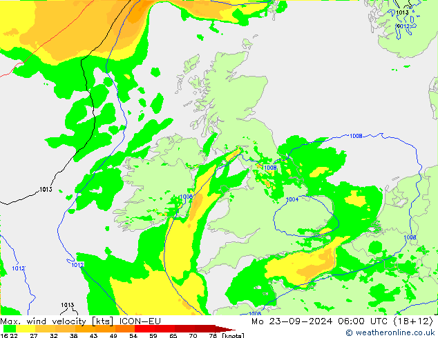 Maks. Rüzgar Hızı ICON-EU Pzt 23.09.2024 06 UTC