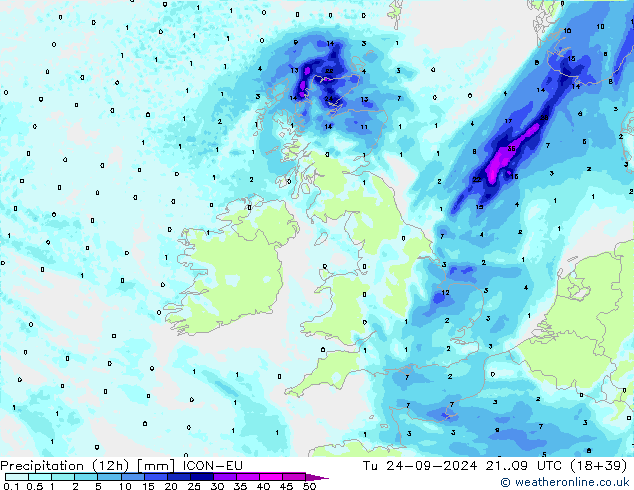 Précipitation (12h) ICON-EU mar 24.09.2024 09 UTC