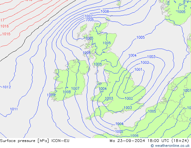 Surface pressure ICON-EU Mo 23.09.2024 18 UTC