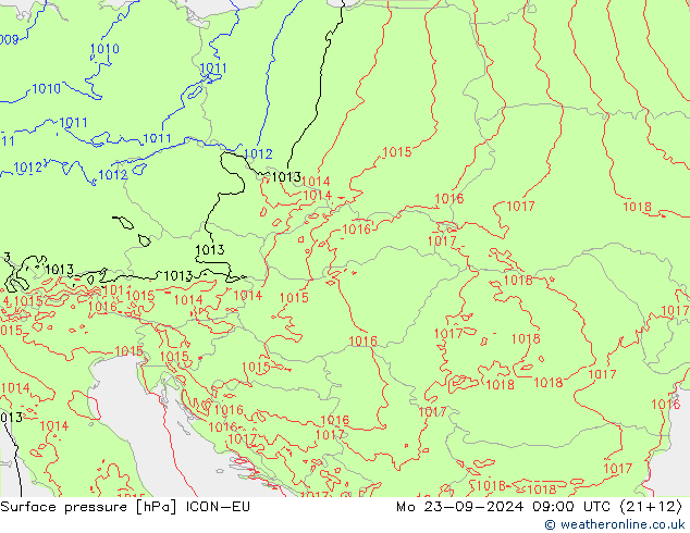 Yer basıncı ICON-EU Pzt 23.09.2024 09 UTC