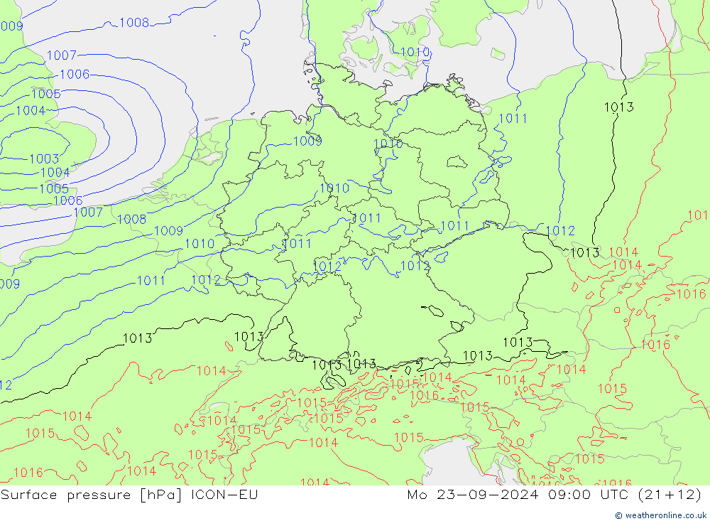 приземное давление ICON-EU пн 23.09.2024 09 UTC