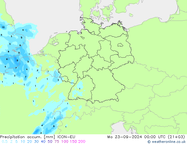 Précipitation accum. ICON-EU lun 23.09.2024 00 UTC