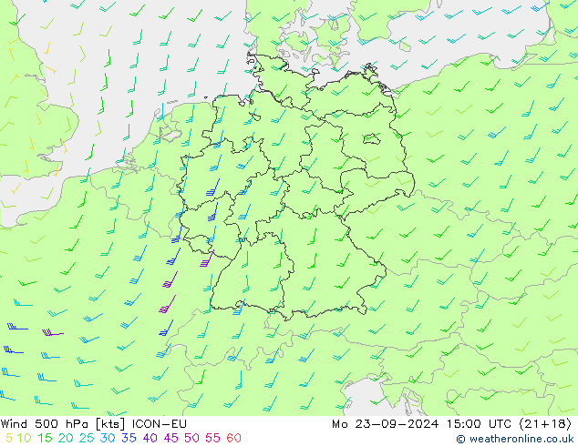 Vento 500 hPa ICON-EU Seg 23.09.2024 15 UTC