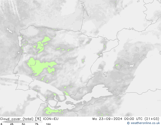 облака (сумма) ICON-EU пн 23.09.2024 00 UTC