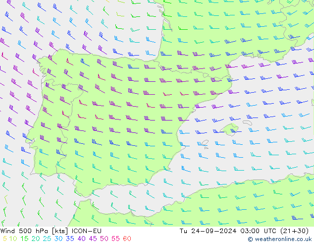 Wind 500 hPa ICON-EU Tu 24.09.2024 03 UTC