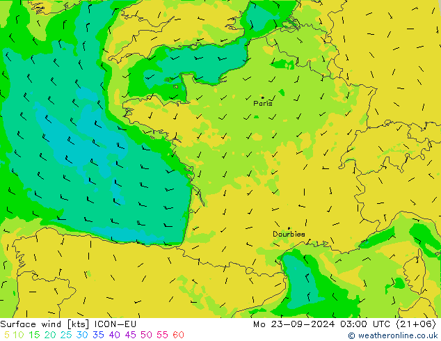 Bodenwind ICON-EU Mo 23.09.2024 03 UTC