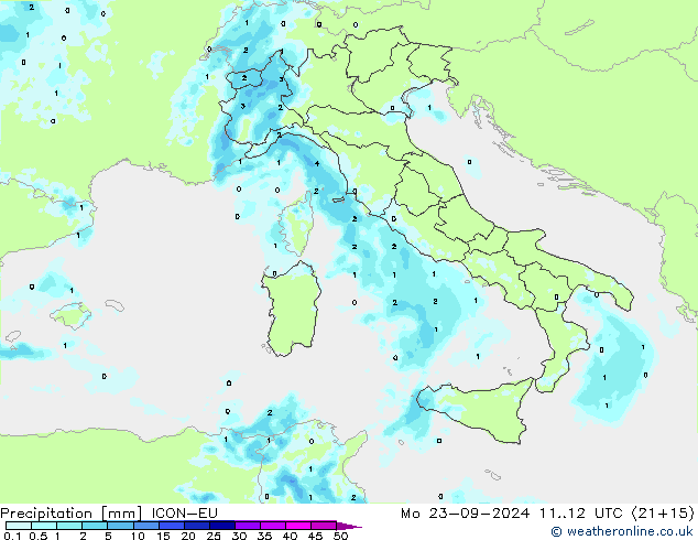 Precipitation ICON-EU Mo 23.09.2024 12 UTC