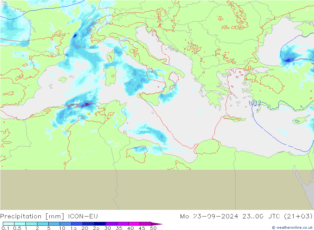 Neerslag ICON-EU ma 23.09.2024 00 UTC