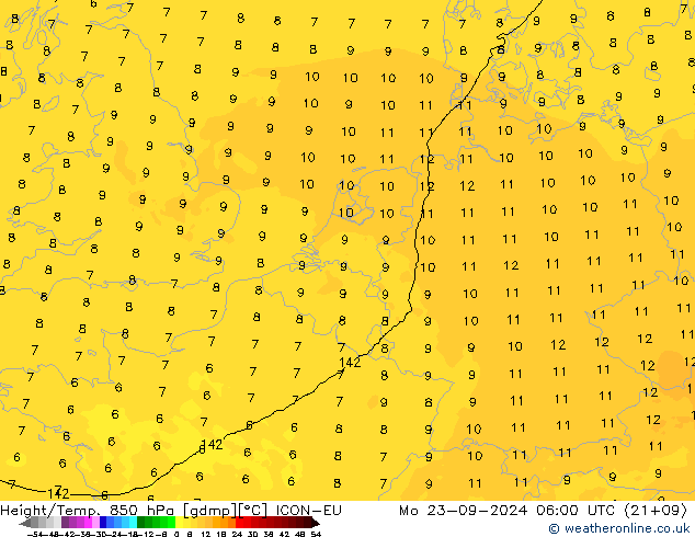 Hoogte/Temp. 850 hPa ICON-EU ma 23.09.2024 06 UTC