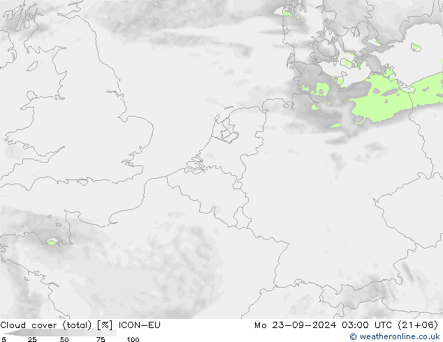 Nuages (total) ICON-EU lun 23.09.2024 03 UTC