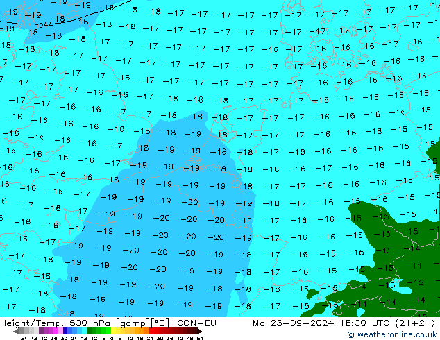 Height/Temp. 500 hPa ICON-EU 星期一 23.09.2024 18 UTC