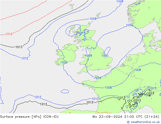 Luchtdruk (Grond) ICON-EU ma 23.09.2024 21 UTC