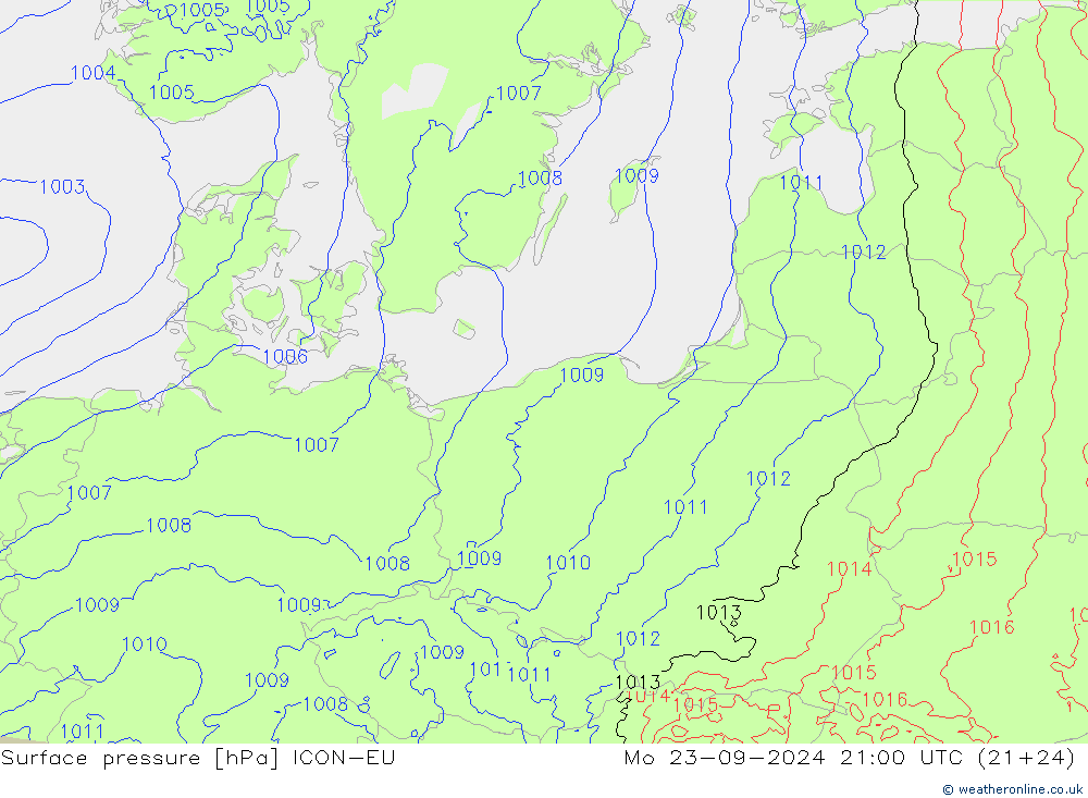 приземное давление ICON-EU пн 23.09.2024 21 UTC