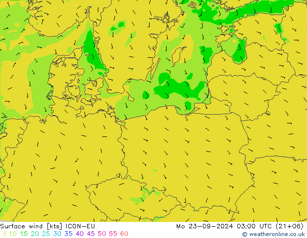 Rüzgar 10 m ICON-EU Pzt 23.09.2024 03 UTC