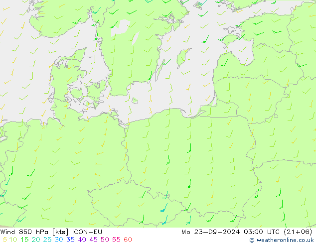 ветер 850 гПа ICON-EU пн 23.09.2024 03 UTC