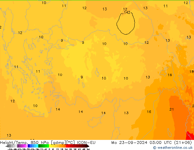 Height/Temp. 850 hPa ICON-EU Mo 23.09.2024 03 UTC