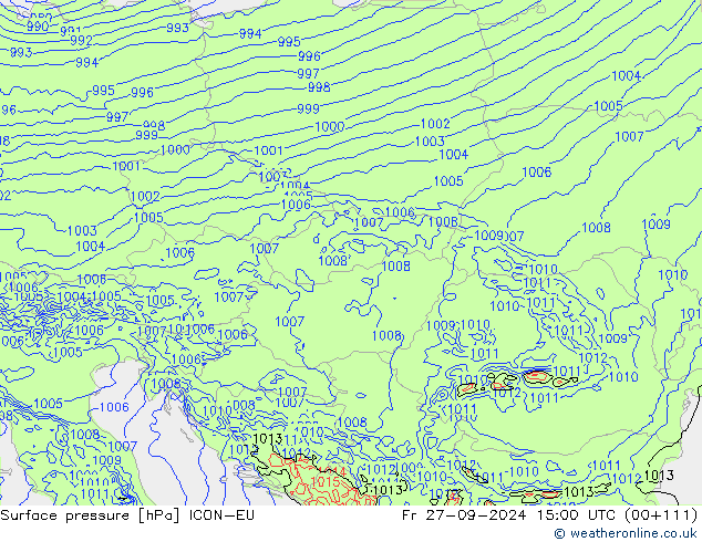 Luchtdruk (Grond) ICON-EU vr 27.09.2024 15 UTC